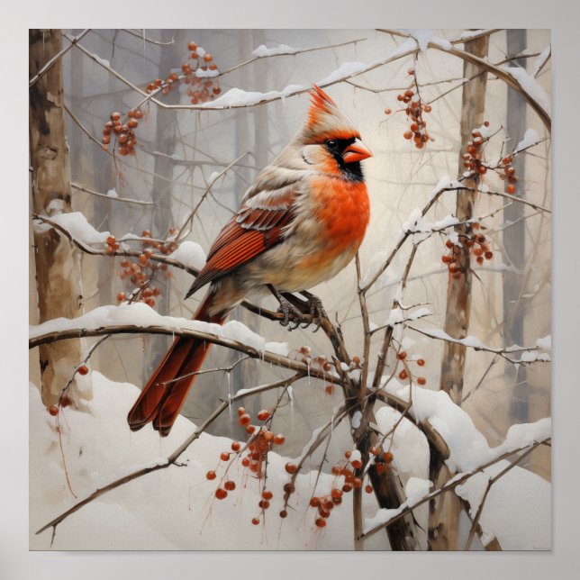 Female Cardinal in Winter Poster (Front)