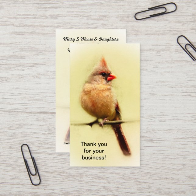 Female Cardinal Songbird Business Card (Front/Back In Situ)