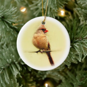 Female Cardinal Songbird Ceramic Ornament