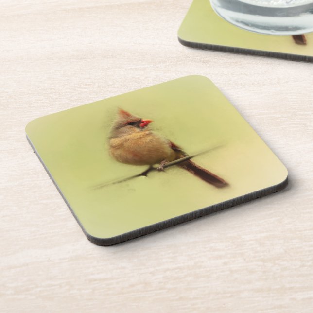 Female Cardinal Songbird Coaster (Left Side)