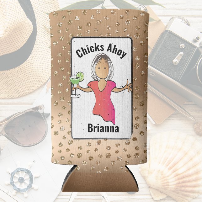 Female Cartoon Chicks Ahoy Girls Trip              Seltzer Can Cooler (Creator Uploaded)