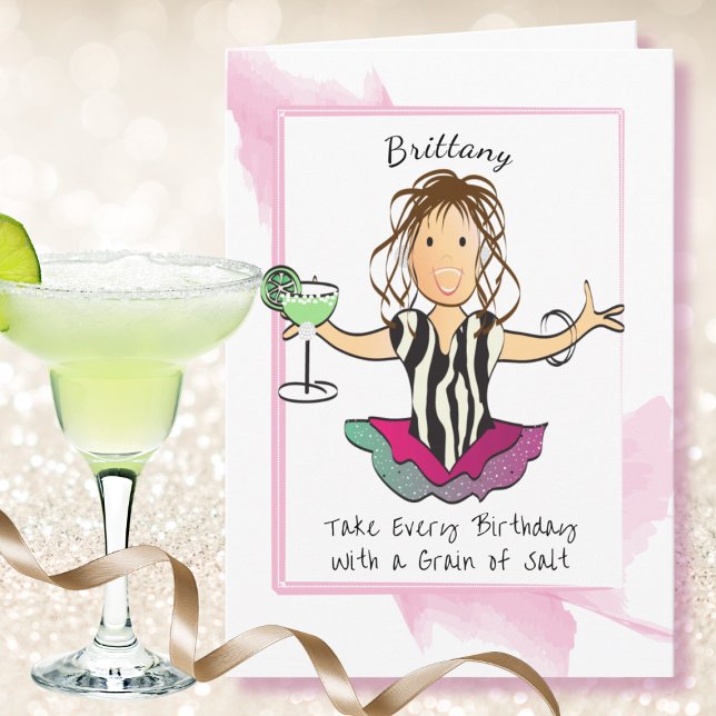Female Cartoon Funny Saying Margarita Birthday Card (Creator Uploaded)