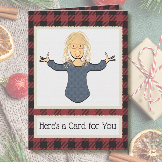 Female Cartoon Funny Thank You Christmas Gift Card (Creator Uploaded)