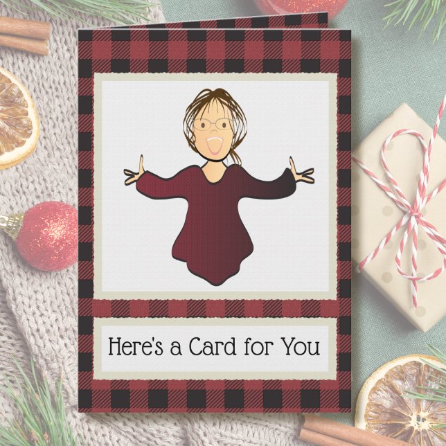 Female Cartoon Funny Thank You Christmas Gift Card (Creator Uploaded)