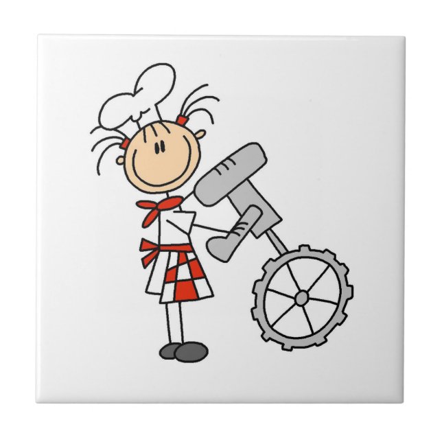 Female Chef Using Mixer Ceramic Tile (Front)