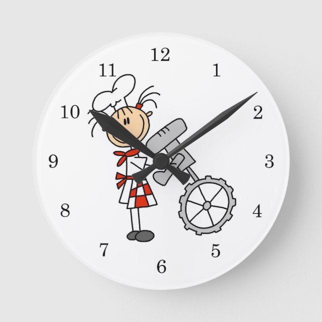Female Chef Using Mixer Round Clock (Front)