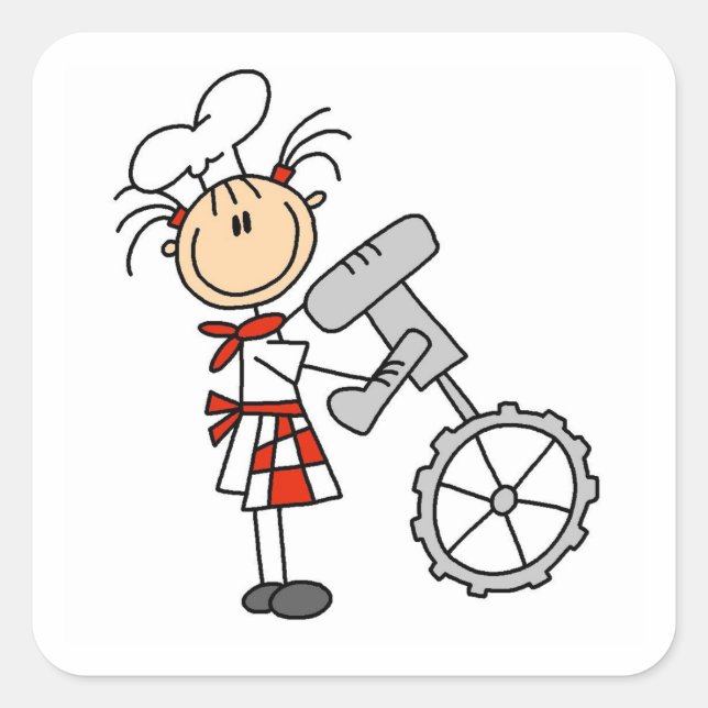 Female Chef Using Mixer Square Sticker (Front)