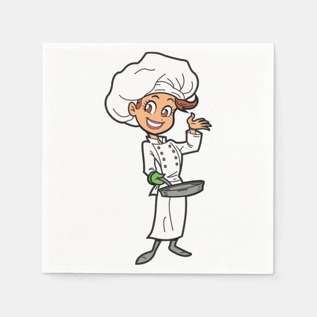 Female Chef With A Frying Pan Paper Napkins (Front)