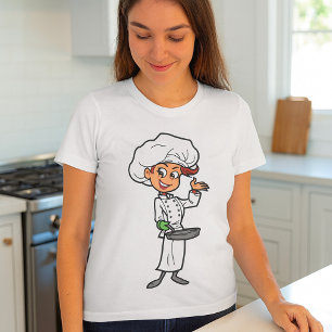 Female Chef With A Frying Pan Womens T-Shirt