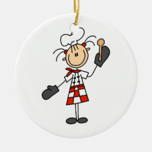 Female Chef With Mitts and Wooden Spoon Ceramic Tree Decoration