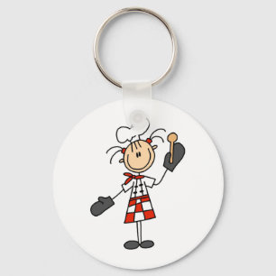 Female Chef With Mitts and Wooden Spoon Key Ring