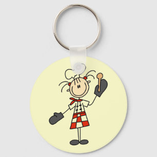 Female Chef With Mitts and Wooden Spoon Key Ring