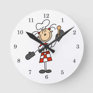 Female Chef With Mitts and Wooden Spoon Round Clock