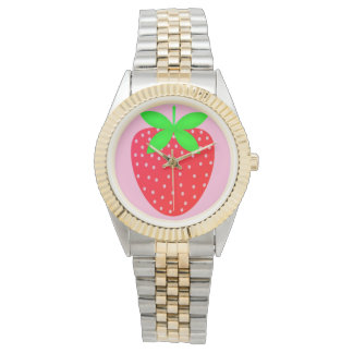 female clock stamps with strawberry watch