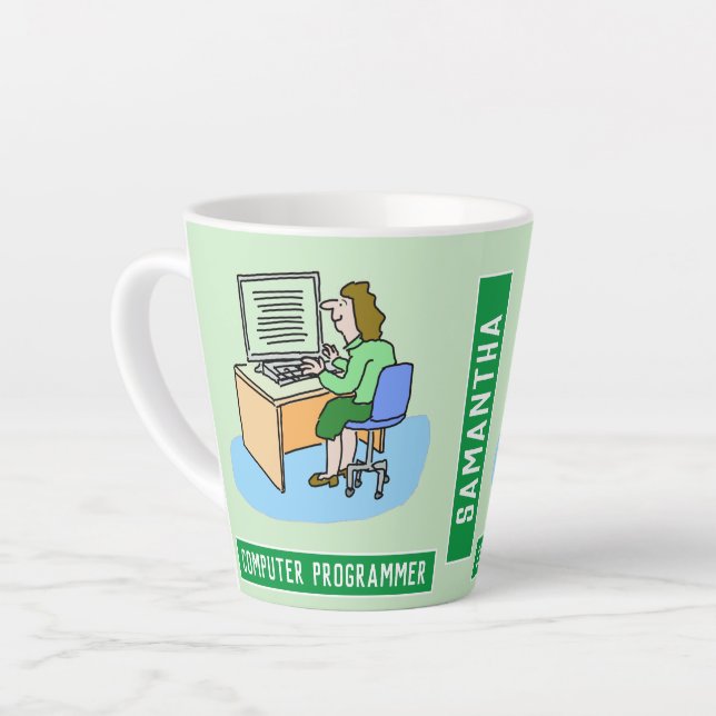 Female Computer Programmer With Name Choice Latte Mug (Left Angle)