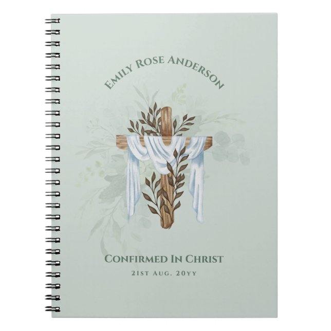 Female Confirmation Gift Floral Cross Personalised Notebook (Front)