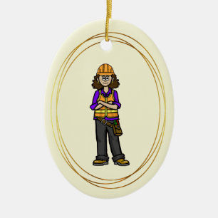 Female Construction Worker Christmas Ornament
