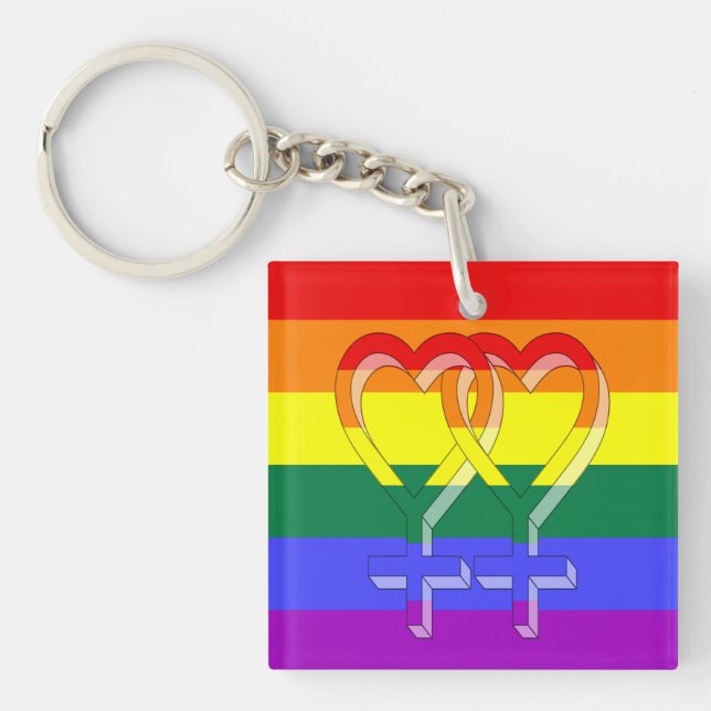Female Couple Pride Symbols Rainbow Flag Key Ring (Front)