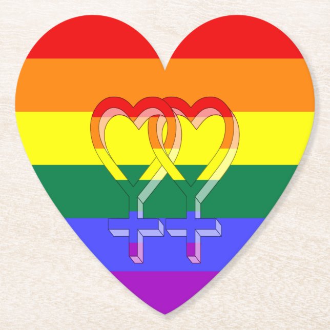 Female Couple Pride Symbols Rainbow Flag Paper Coaster (Front)