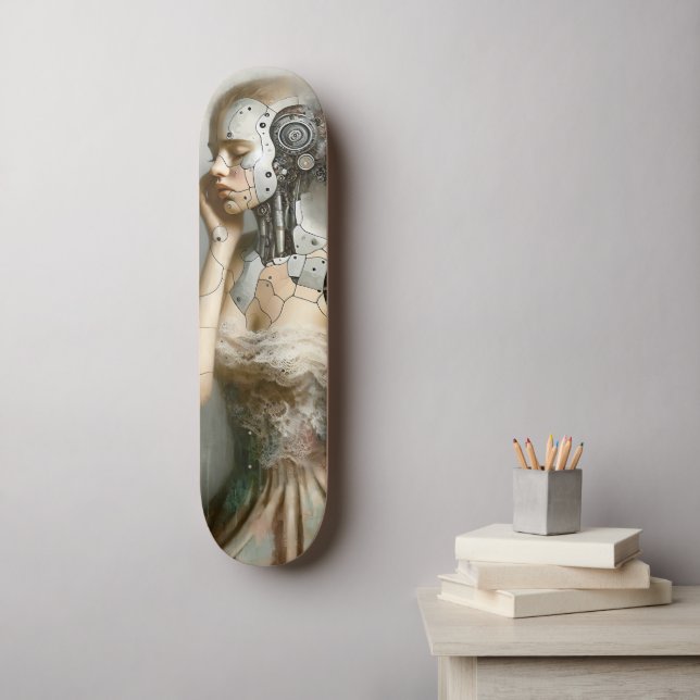 Female Cyborg Woman Ai Art  Skateboard (Wall Art)