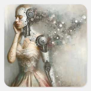 Female Cyborg Woman Ai Art  Square Sticker