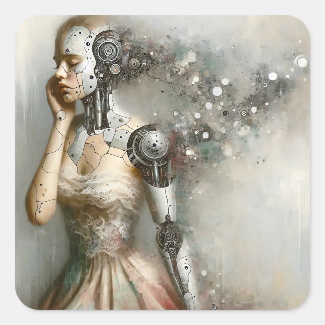 Female Cyborg Woman Ai Art  Square Sticker (Front)