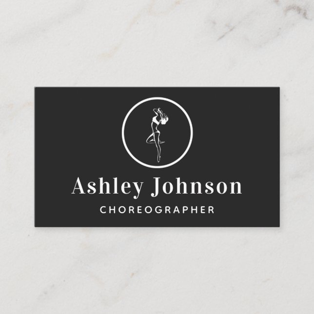 Female Dancer Silhouette Elegant Choreographer     Business Card (Front)