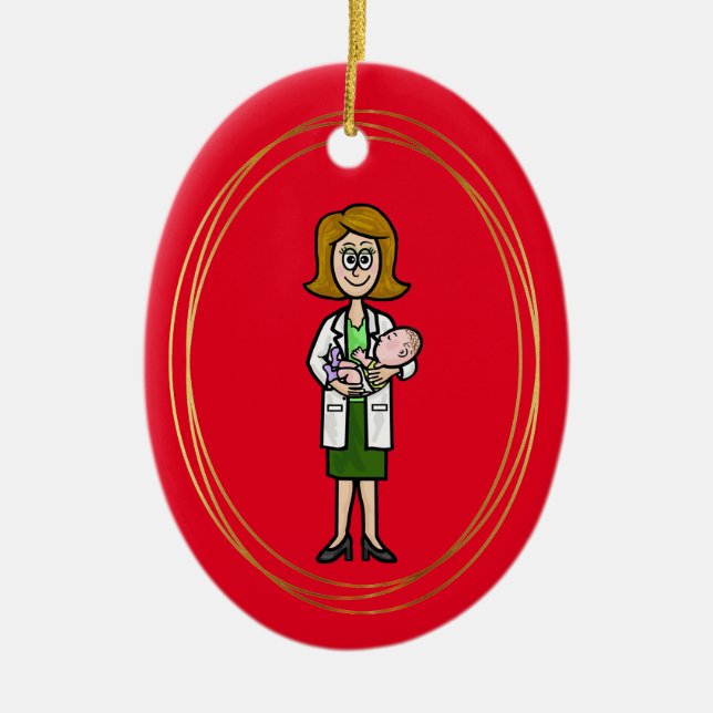 Female Doctor Holding Baby Christmas Ornament (Front)