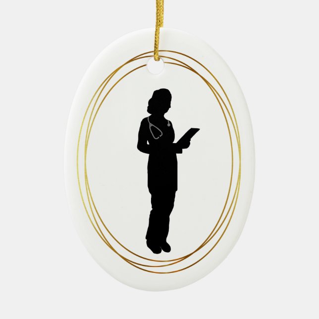 Female Doctor Silhouette Personalise Ornament      (Front)