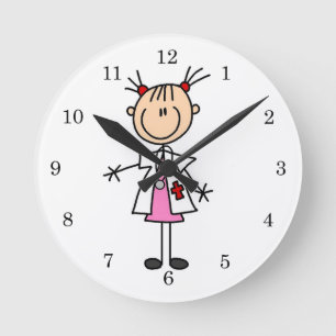 Female Doctor Stick Figure Round Clock