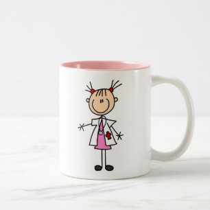 Female Doctor Stick Figure Two-Tone Coffee Mug