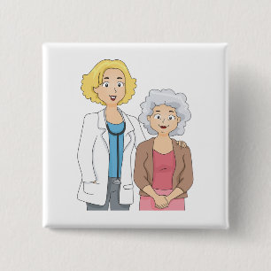 Female Doctor with Senior Woman Patient 15 Cm Square Badge