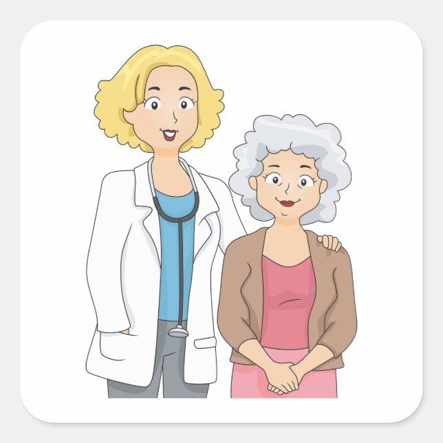Female Doctor with Senior Woman Patient Square Sticker (Front)