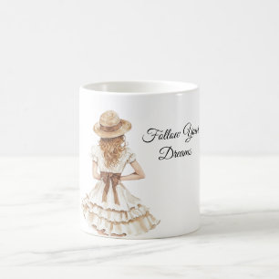 Female Dress Brown Bow Hat Coffee Mug