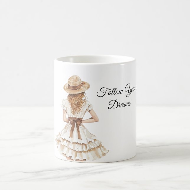 Female Dress Brown Bow Hat Coffee Mug (Center)