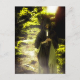 Female druid in forest postcard