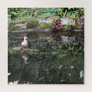 Female Duck in A Pond With Reflections Jigsaw Puzzle