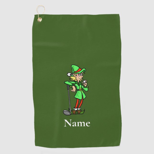 Female Elf Golfer Christmas Golf Towel (Front)