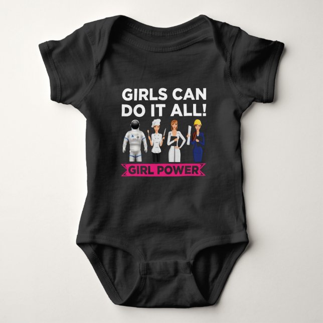 Female Empowerment Equality Strong Girl Power Baby Bodysuit (Front)