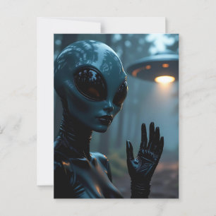 Female Extraterrestrial Alien and UFO Postcard
