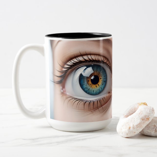 Female eye macro Two-Tone coffee mug (With Donut)
