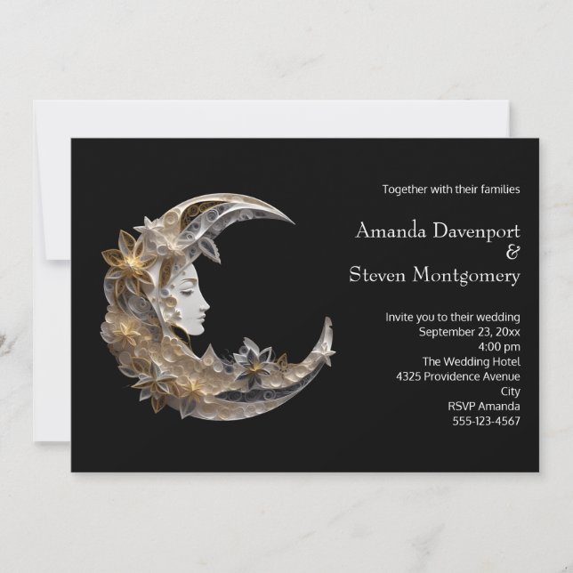 Female Face in the Moon Wedding Invitation (Front)