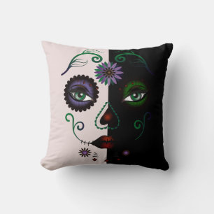 Female Face Pillow - Woman Face Skull Abstract