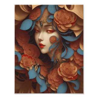 female face portrait paper quilling  photo print