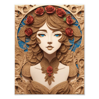 female face portrait paper quilling  photo print