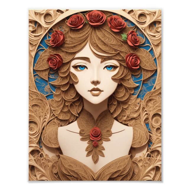 female face portrait paper quilling  photo print (Front)