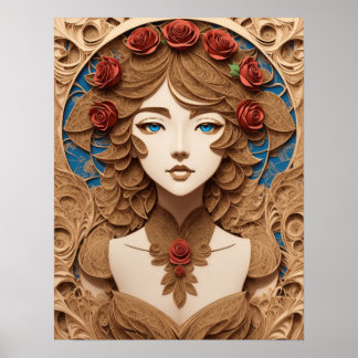 female face portrait paper quilling  poster