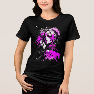 Female Face Profile Pop Art In Pink And Black Tri-Blend Shirt