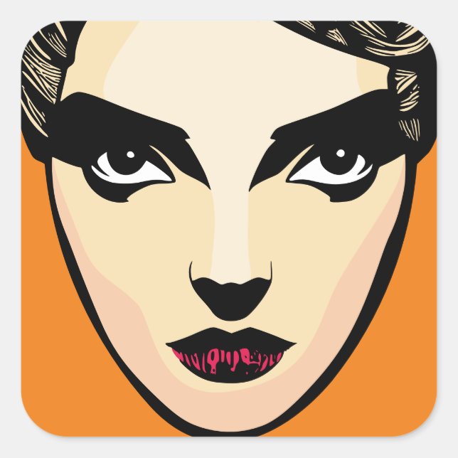 Female Face Square Sticker (Front)