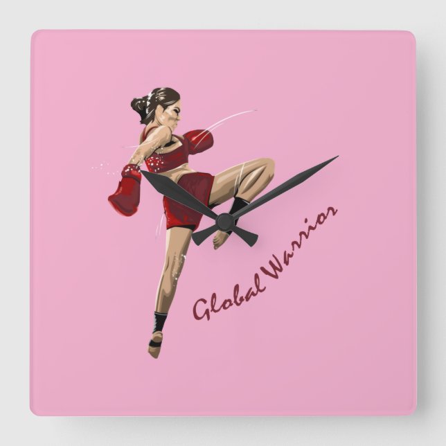 female fighter, global champion square wall clock (Front)